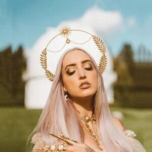 Halo Crown Mary Goddess Headband, Costume Goddess Headpiece, Crown + Earring Set